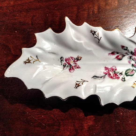 VTG Porcelain Leaf Dish Hand-Painted Roses & Gold-Gild ~ Dbl Arrows Mark #44/137 - Picture 4 of 6
